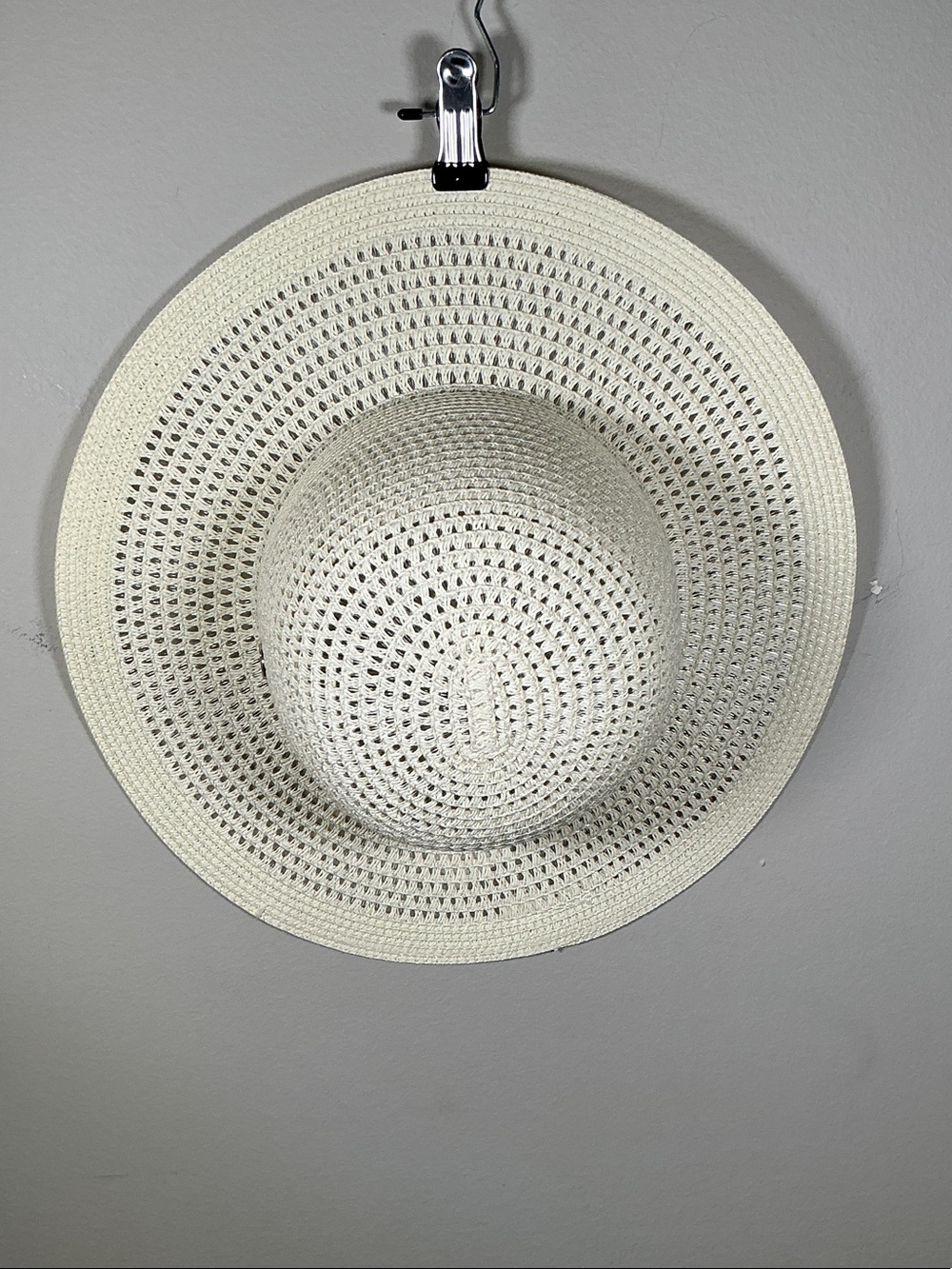 Calvin Klein Ivory Open Weave Sun Hat Wide Brim Beach Hat